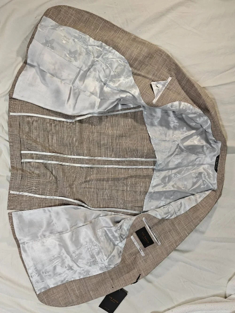 NWT Ted Baker London Sport Coat - Light Beige Glen Check - Linen/Wool Blend 36S